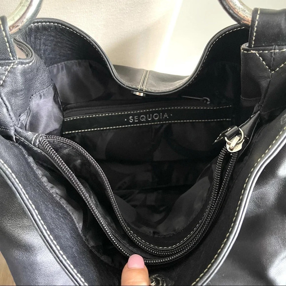 Sequoia black leather silver ring large shoulder bag - Picture 7 of 15